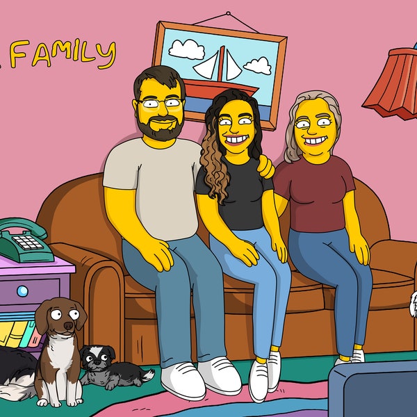 Die SIMPSONS Malerei, personalisierte Familie, Simpsons Portrait, individuelles Brautgeschenk, Cartoon Simpsons, die Zeichnungen, Geschenke, Geschenke für Mann