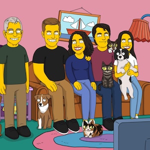 Dzień Ojca Simpson Portret Taty Prezent Niestandardowy Żółty Rysunek z Kreskówki, Spersonalizowany Rysunek Stylu Homera Sztuka Rodzinna, Prezent Postaci Springfield