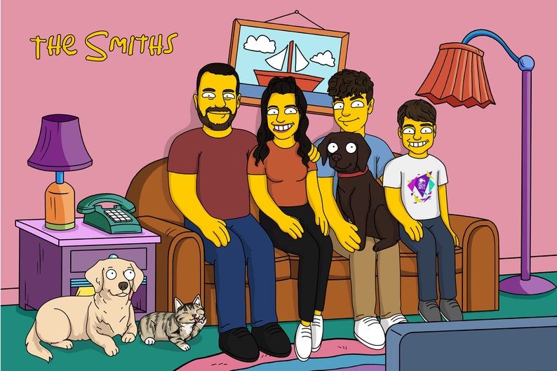 Retrato personalizado de la familia Simpson, retrato personalizado de los Simpson, regalo de los Simpson, retrato de la familia Simpson, retrato personalizado de los Simpson imagen 9