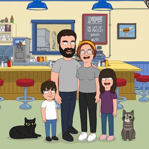 Personalisierte Bob Burgers Porträt, Bobs Burgers Selbstporträt, lustige Karikatur, Bobs Burgers personalisierte Kunst, Bobs Burgers Porträt