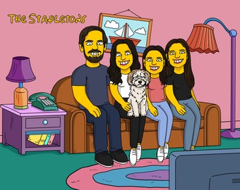 Simpson Pictures, Gifts for Boyfriend, Scenic Simpsons, Cartoon Characters, Custom Family Photo, Gifts for Girls, Digital Painting