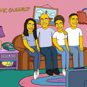 Simpson Para Żółty Portret, Niestandardowa Sztuka Kanapy Springfield, Spersonalizowana Kreskówkowa Self Kwik-E-Mart