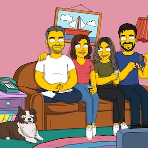 Ritratto di famiglia Simpson personalizzato - Regalo di Natale unico, disegno di cartone animato personalizzato per Capodanno o occasioni speciali