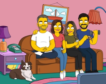 Personalized Simpsons Family Portrait - Unique Christmas Gift, Custom Cartoon Drawing for New Year or Special Occasions