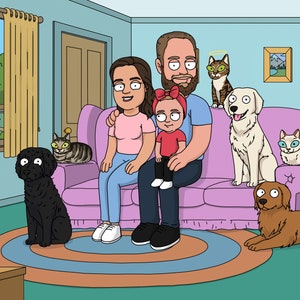 Family Guy Porträt, Familienmalerei, Illustrierte Familie, Familienkunst, Benutzerdefinierte Kunst, Familienporträt, Illustriertes Porträt