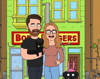 Funny cartoon, Bobs Burgers cartoon, Bobs Burgers portrait, Custom Bobs Burgers, Personalized Bobs Burgers portrait, Bobs Burgers art