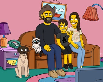 Personalized Simpsons family portrait, Personalized Simpsons portrait, Simpsons gift, Family Simpsons portrait, Custom Simpsons portrait