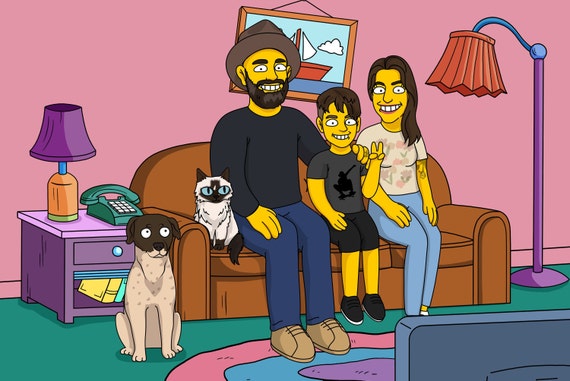 Personalized Simpsons family portrait, Personalized Simpsons portrait, Simpsons gift, Family Simpsons portrait, Custom Simpsons portrait