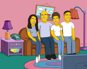 Simpsons Yourself, Custom Memorial Gift, Make Me a Simpson, Add Someone to Photo, Simpsons Couch, Gifts for Sister, Children Portrait