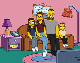 Custom Simpsons Family Portrait, Personalized Cartoon Family Art, Digital Simpson Drawing Springfield Style