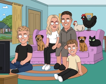 Family Guy portrait, Gift for friend, Illustrated family, Family picture, Custom art, Custom family, Family cartoon