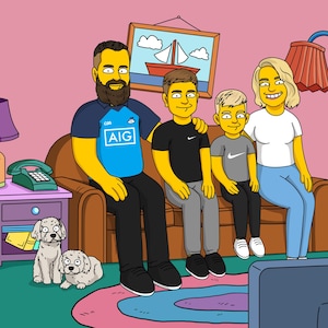 Chef Simpson-Porträt-benutzerdefinierte Küchen-Hintergrundzeichnung, personifizierte gelbe Charakter-kulinarische Karriere-Kunst-professionelles digitales Restaurant