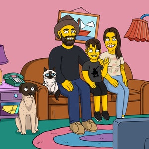 Retrato personalizado de la familia Simpson, retrato personalizado de los Simpson, regalo de los Simpson, retrato de la familia Simpson, retrato personalizado de los Simpson imagen 1