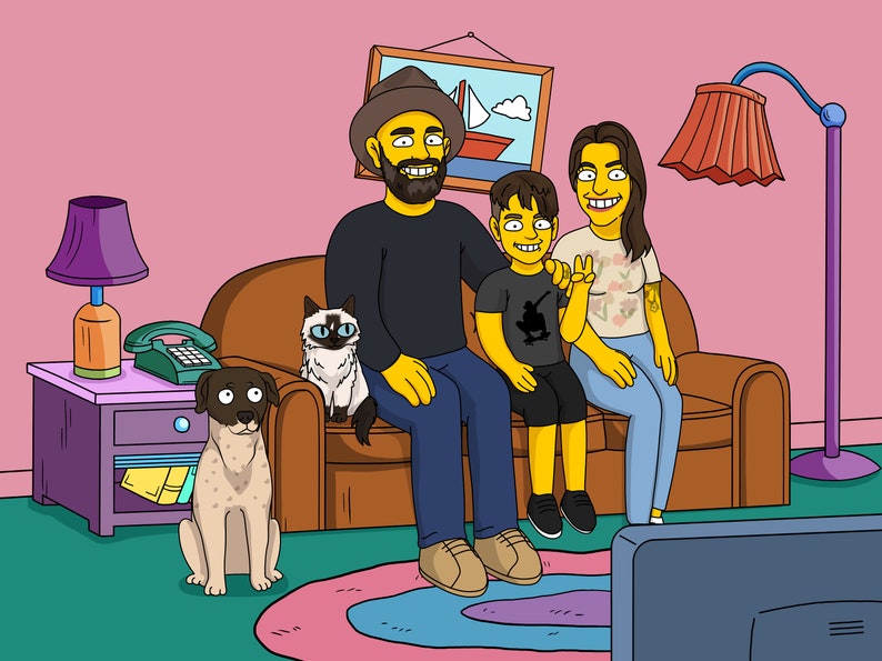 Personalized Simpsons family portrait, Personalized Simpsons portrait, Simpsons gift, Family Simpsons portrait, Custom Simpsons portrait image 1