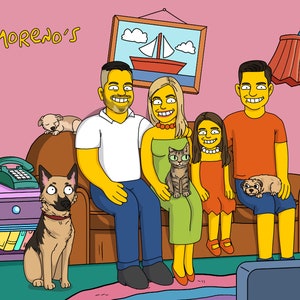 Retrato personalizado de la familia Simpson, retrato personalizado de los Simpson, regalo de los Simpson, retrato de la familia Simpson, retrato personalizado de los Simpson imagen 8