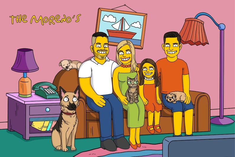 Retrato personalizado de la familia Simpson, retrato personalizado de los Simpson, regalo de los Simpson, retrato de la familia Simpson, retrato personalizado de los Simpson imagen 8