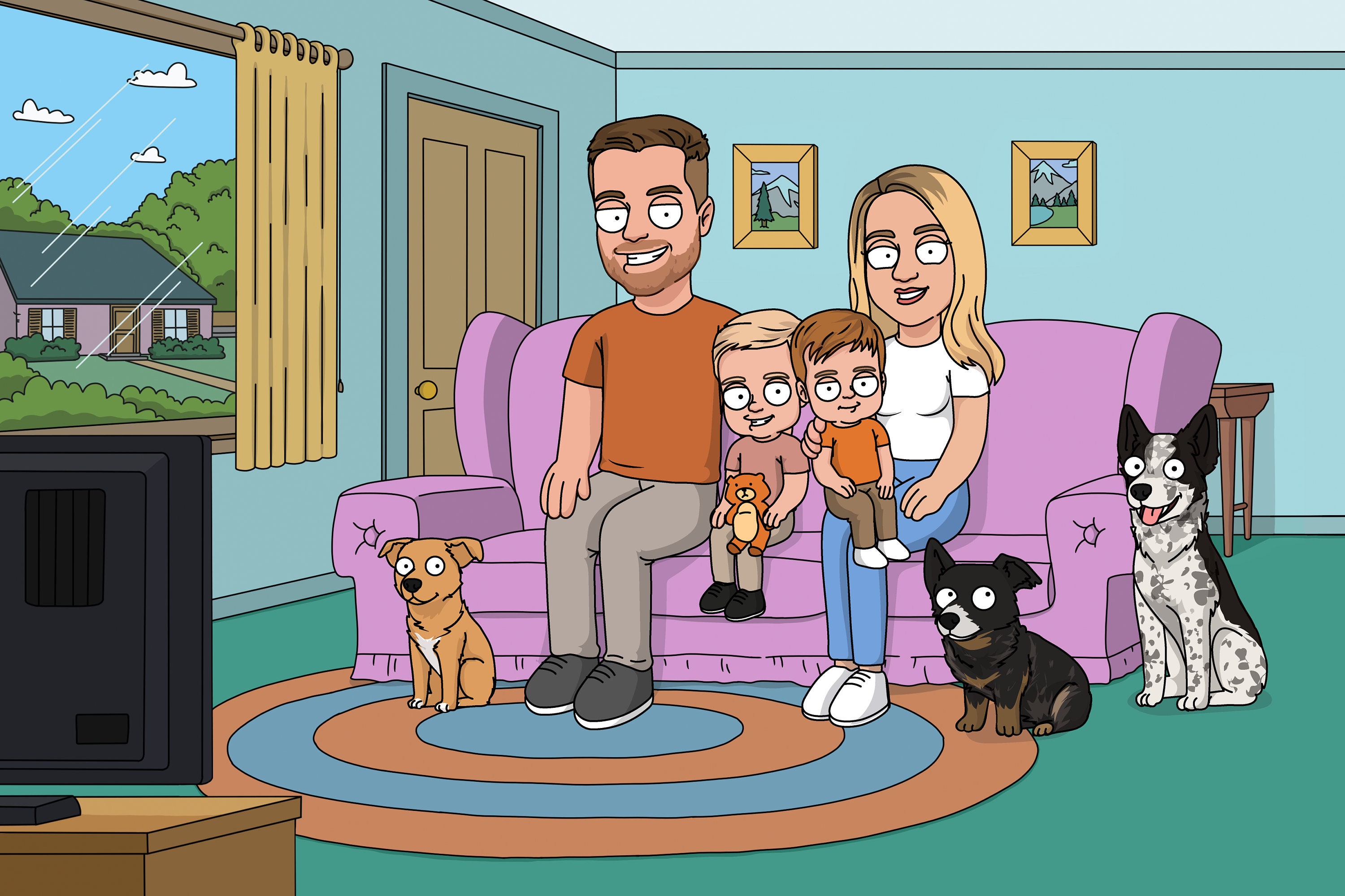 Family Guy portrait, Family picture, Illustrated family, Gift for friend, Custom art, Family cartoon, Custom family