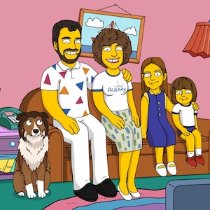 Custom Simpsons Couch Scene - Family Portrait in Cartoon Style, Personalized Gift for Christmas or New Year Celebrations