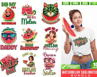 Watermelon Sublimation Bundle: Summer Clip Art (EPS, SVG, PNG)