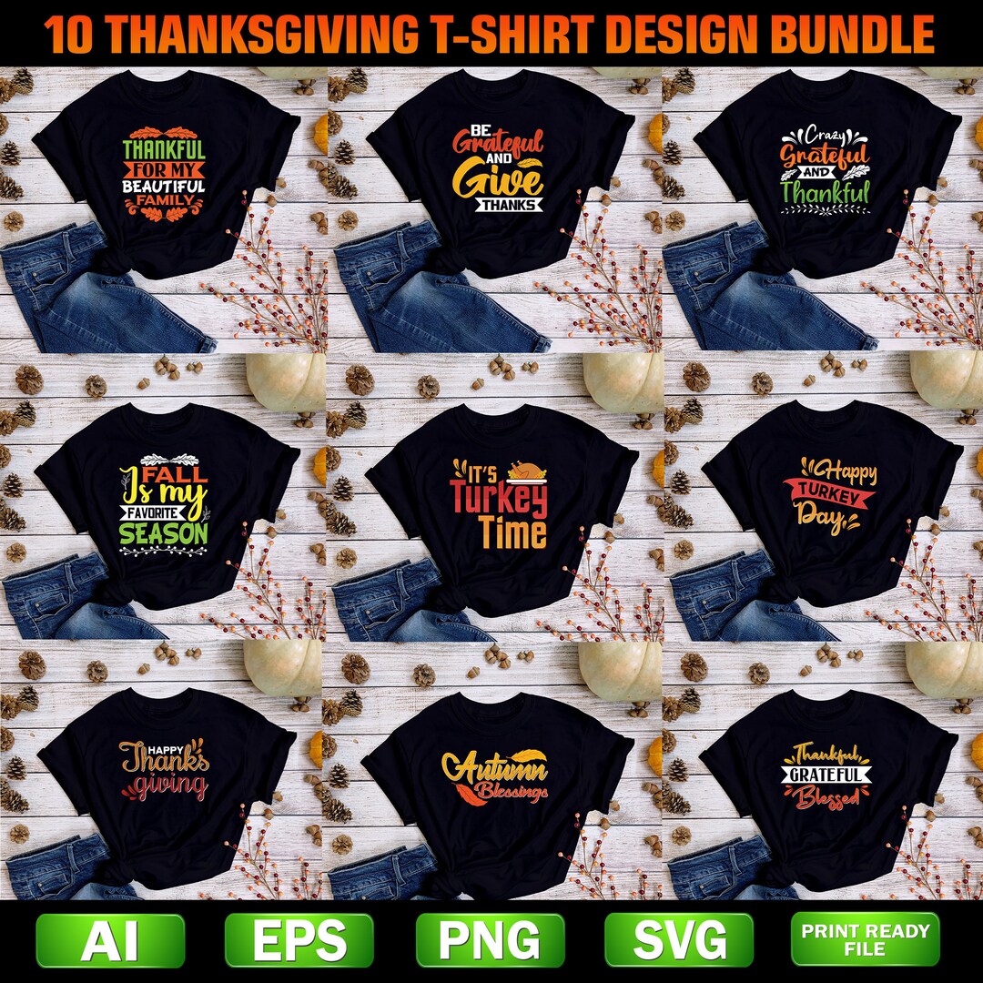 10 Cute Thanksgiving Shirt Design Bundle Thanksgiving SVG Etsy