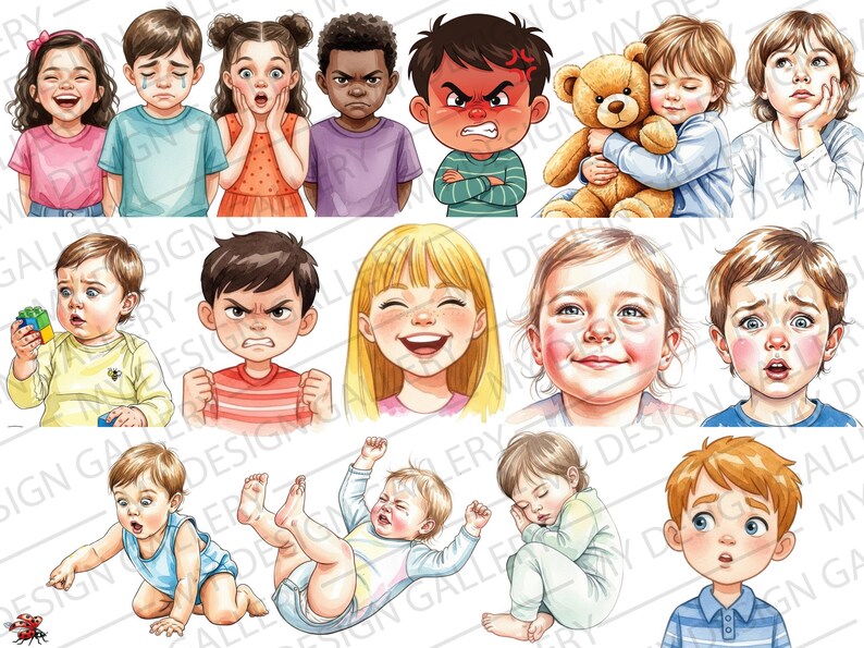 Watercolor Kids Emotions Clipart Bundle, Children Feelings PNG, SEL ...