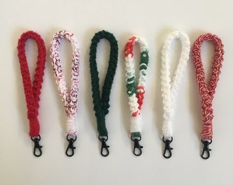 Keychain Wristlet, Christmas, Crochet, Macrame, Cotton, Boho, Lanyard, ID Badge Holder, Key Fob, Keyring, Stocking Stuffer, Gift for Friend