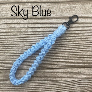 Keychain Wristlet, Crochet, Macrame, Cotton, Boho, Lanyard, Wristlet for ID Badge, Mask Holder, Key Accessories, Self Gift, Key Fob, Keyring Sky Blue