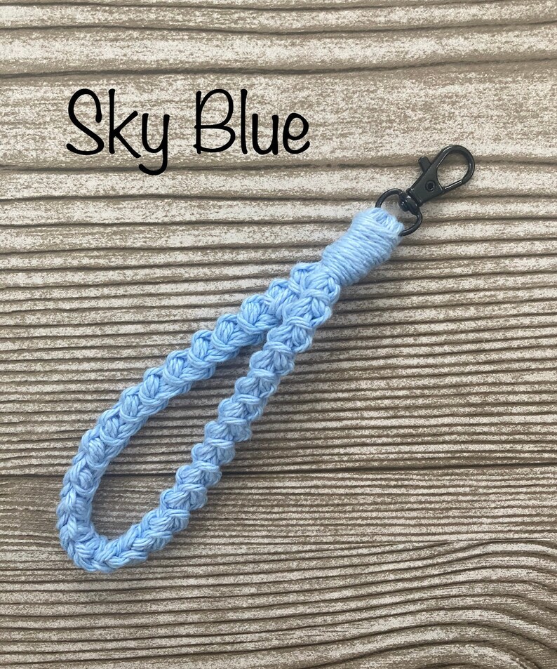 Keychain Wristlet, Crochet, Macrame, Cotton, Boho, Lanyard, Wristlet for ID Badge, Mask Holder, Key Accessories, Self Gift, Key Fob, Keyring Sky Blue