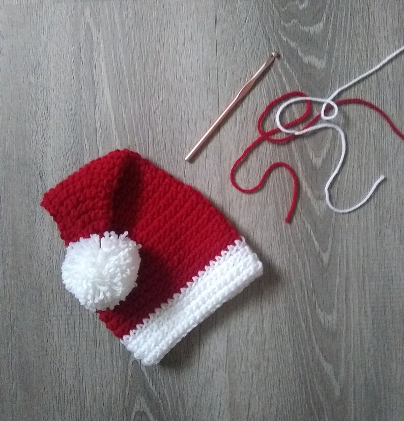 Crochet Santa Hat, Newborn-Adult Santa Hat, Christmas Hats for Family, Christmas Photo Shoot, 1st Christmas, Holiday Hat, Baby Shower Gift image 3
