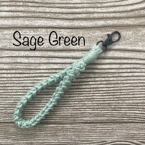 Keychain Wristlet, Crochet, Macrame, Cotton, Boho, Lanyard, Wristlet for ID Badge, Mask Holder, Key Accessories, Self Gift, Key Fob, Keyring Sage Green