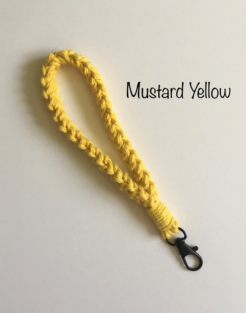 Keychain Wristlet, Crochet, Macrame, Cotton, Boho, Lanyard, Wristlet for ID Badge, Mask Holder, Key Accessories, Self Gift, Key Fob, Keyring Mustard Yellow