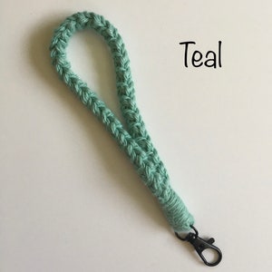 Keychain Wristlet, Crochet, Macrame, Cotton, Boho, Lanyard, Wristlet for ID Badge, Mask Holder, Key Accessories, Self Gift, Key Fob, Keyring Teal