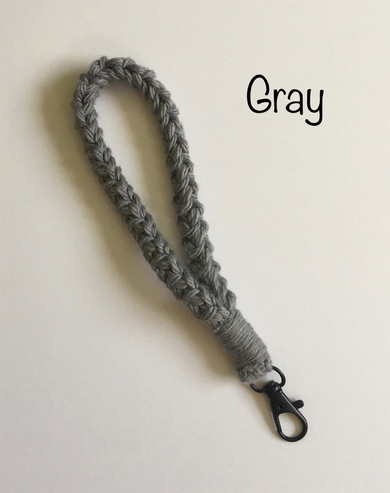 Keychain Wristlet, Crochet, Macrame, Cotton, Boho, Lanyard, Wristlet for ID Badge, Mask Holder, Key Accessories, Self Gift, Key Fob, Keyring Gray