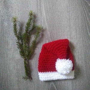 Crochet Santa Hat, Newborn-Adult Santa Hat, Christmas Hats for Family, Christmas Photo Shoot, 1st Christmas, Holiday Hat, Baby Shower Gift image 2