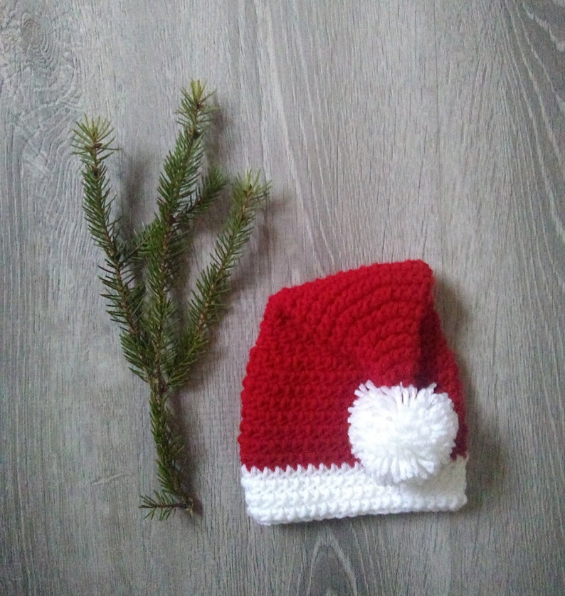 Crochet Santa Hat, Newborn-Adult Santa Hat, Christmas Hats for Family, Christmas Photo Shoot, 1st Christmas, Holiday Hat, Baby Shower Gift image 2