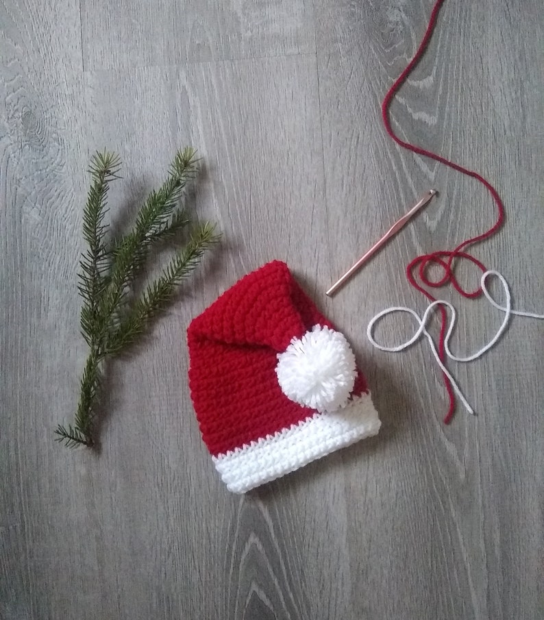 Crochet Santa Hat, Newborn-Adult Santa Hat, Christmas Hats for Family, Christmas Photo Shoot, 1st Christmas, Holiday Hat, Baby Shower Gift image 1