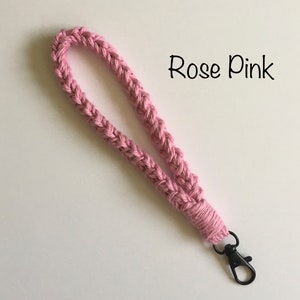 Keychain Wristlet, Crochet, Macrame, Cotton, Boho, Lanyard, Wristlet for ID Badge, Mask Holder, Key Accessories, Self Gift, Key Fob, Keyring Rose Pink