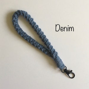 Keychain Wristlet, Crochet, Macrame, Cotton, Boho, Lanyard, Wristlet for ID Badge, Mask Holder, Key Accessories, Self Gift, Key Fob, Keyring Denim