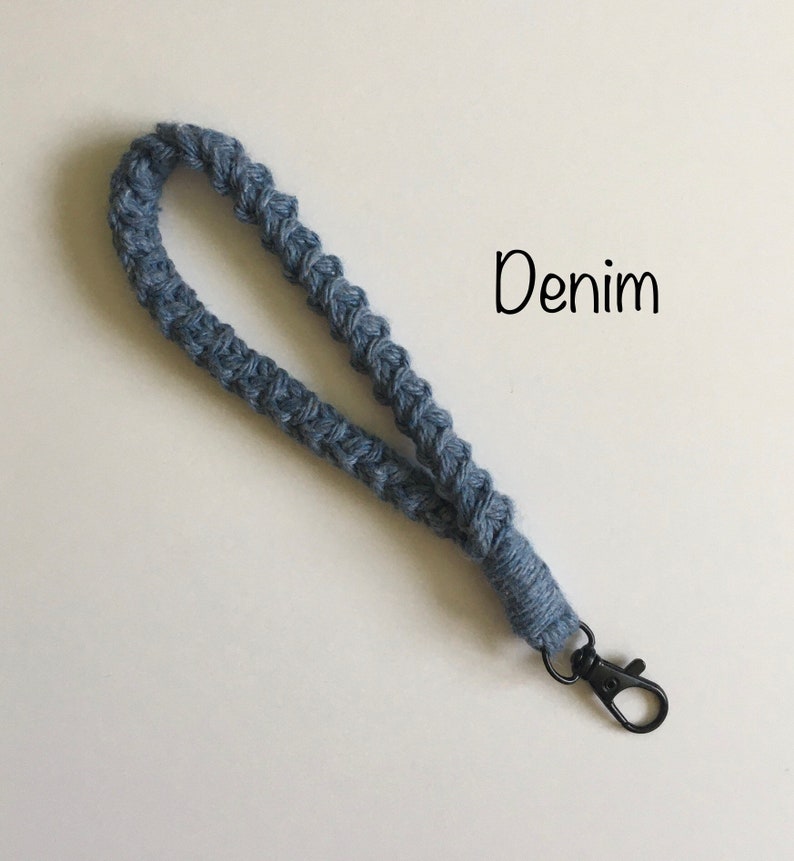 Keychain Wristlet, Crochet, Macrame, Cotton, Boho, Lanyard, Wristlet for ID Badge, Mask Holder, Key Accessories, Self Gift, Key Fob, Keyring Denim