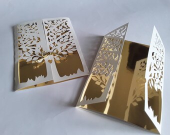 Wedding Invitation Template – Gate Fold - Envelope Card Tree Wedding (svg, dxf, ai, eps, pdf, png, jpg), Silhouette, Cricut, Laser.
