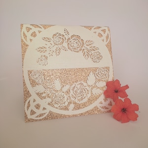 Invitation Template  – Fold-Envelope Card Delicate Lace  V2 (svg, eps, pdf, htlm), Silhouette, Cricut, Laser.