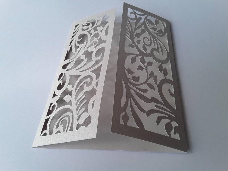 svg, dxf, ai, eps, pdf, png, jpg Silhouette Laser. Wedding Invitation Template \u2013 Gate Fold Cricut Envelope Card Ribbons and Leaves