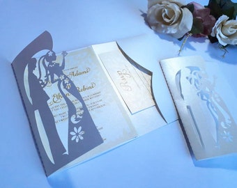 Tri Fold - Wedding Invitation Template – Envelope Card for Cutting (svg, dxf, ai, eps, pdf, png, jpg), Silhouette, Cricut, Laser.