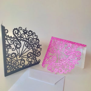Invitation Template  – Gate Fold-Envelope Card  Ribbons and leaves V2 (svg, eps, pdf, htlm), Silhouette, Cricut, Laser.