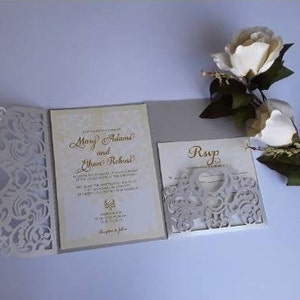 Tri Fold - Plantilla de invitación de boda - Tarjeta de sobre para cortar (svg, dxf, ai, eps, pdf, png, jpg), Silueta, Cricut, Láser.