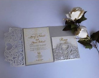 Tri Fold - Wedding Invitation Template – Envelope Card for Cutting (svg, dxf, ai, eps, pdf, png, jpg), Silhouette, Cricut, Laser.