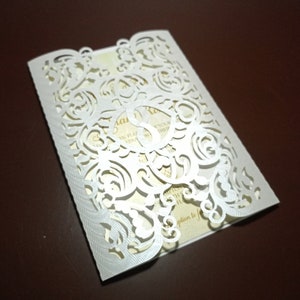 Bruiloft Uitnodiging Sjabloon - Gate Fold-Envelope Card Linten en bladeren V2 (svg, dxf, ai, eps, pdf, png, jpg), Silhouette, Cricut, Laser.