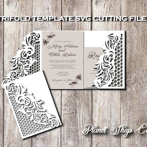 Tri Fold - Wedding Invitation Template – Envelope Card for Cutting (svg, dxf, ai, eps, pdf, png, jpg), Silhouette, Cricut, Laser.