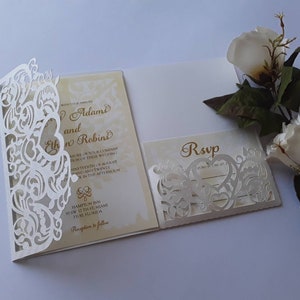 Tri Fold - Plantilla de invitación de boda - Tarjeta de sobre para corte (svg, dxf, ai, eps, pdf, png, jpg), Silhouette, Cricut, Laser.