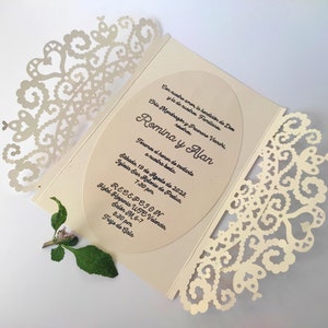 Invitation Template  – Fold-Envelope Card Delicate Lace  V2 (svg, eps, pdf, htlm), Silhouette, Cricut, Laser.